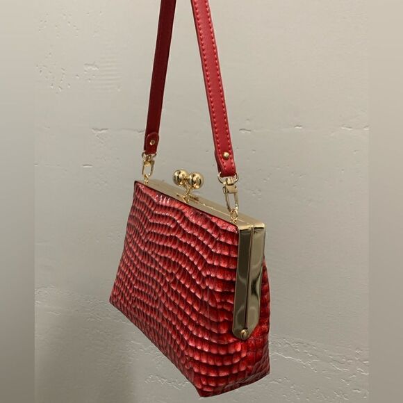 Handmade Genuine Embossed Leather Kisslock Wristlet/Crossbody & Coin Purse - Picture 9 of 16